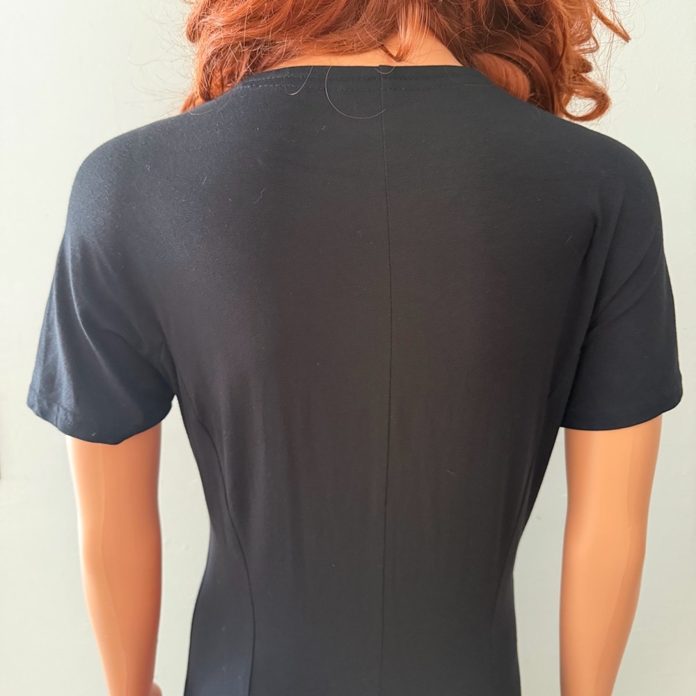 Vintage Laura Ashley Classic Black Short Sleeve Dress Fitted Whimsigoth Goth - Picture 6 of 12